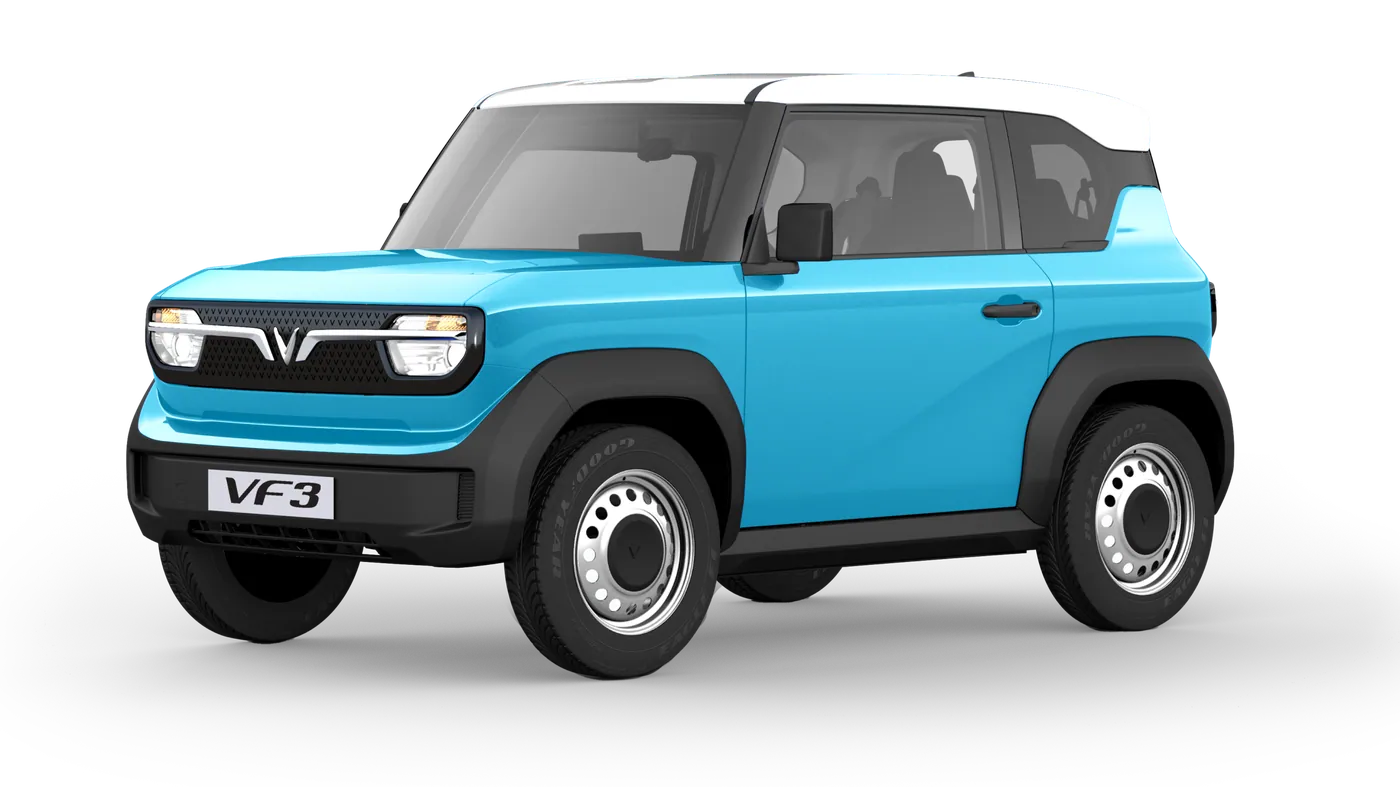 VinFast VF 3 màu Sky Blue – nóc Infinity Blanc